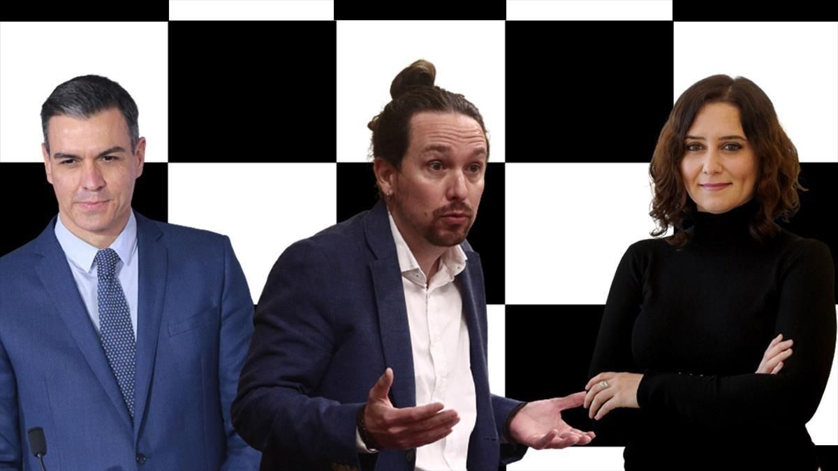 Pedro Sánchez, Pablo Iglesias i Isabel Díaz Ayuso. Pedro Sánchez, Pablo Iglesias i Isabel Díaz Ayuso.