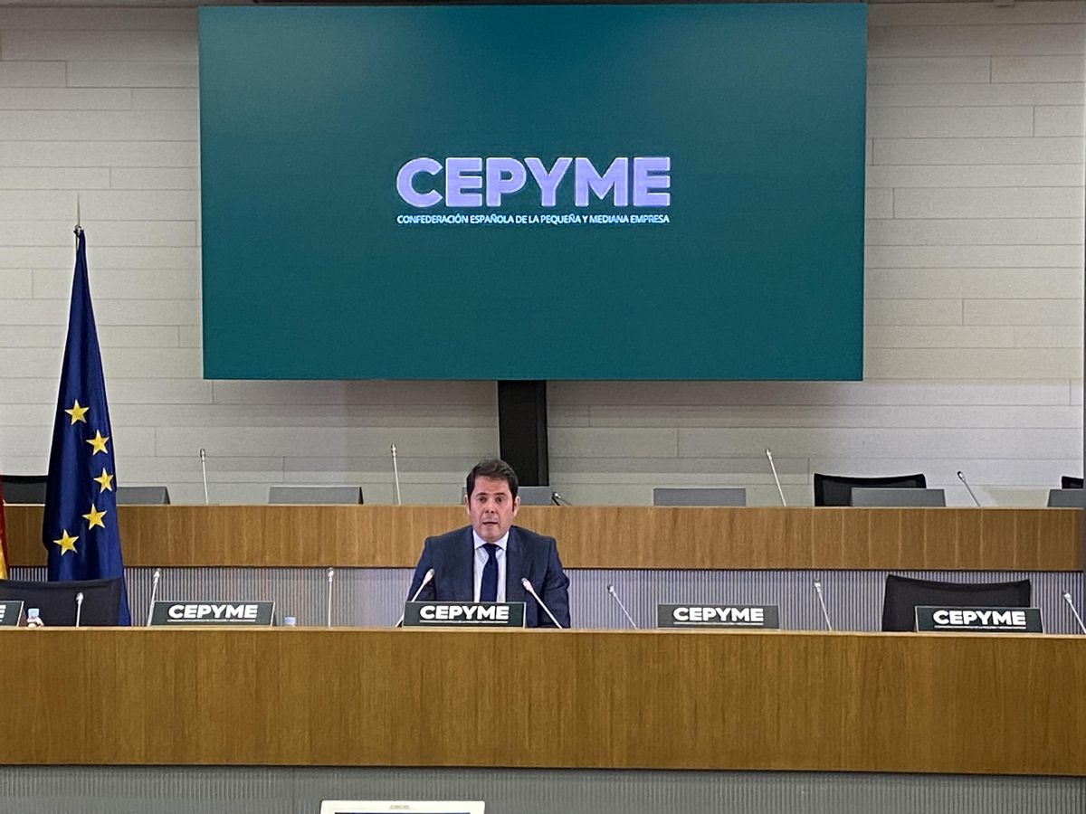El presidente de Cepyme, Gerardo Cuerva, durante la sesión telemática sobre la solvencia de las pymes. El presidente de Cepyme, Gerardo Cuerva, durante la sesión telemática sobre la solvencia de las pymes.