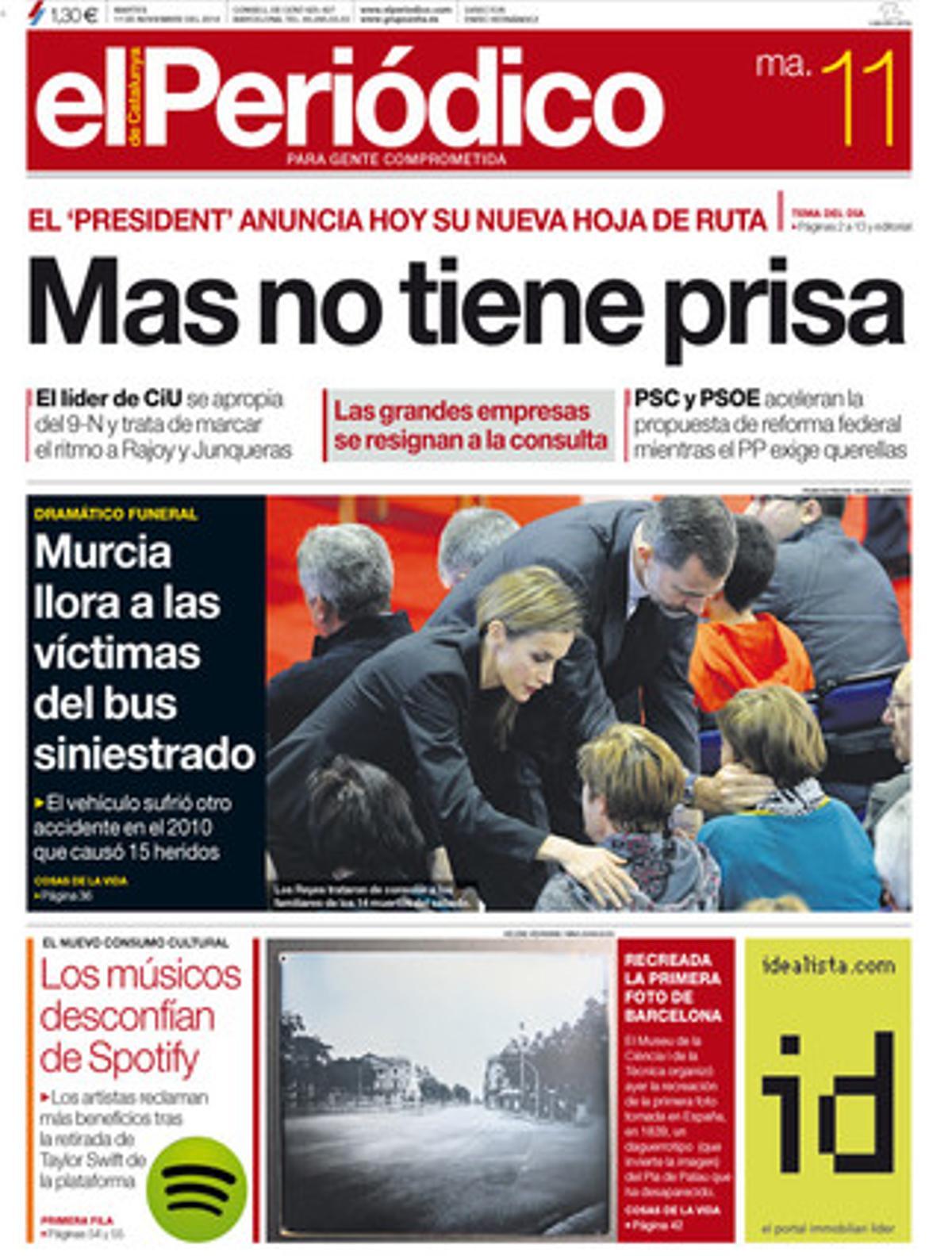 Mas no tiene prisa', en la portada de EL PERIÓDICO DE CATALUNYA