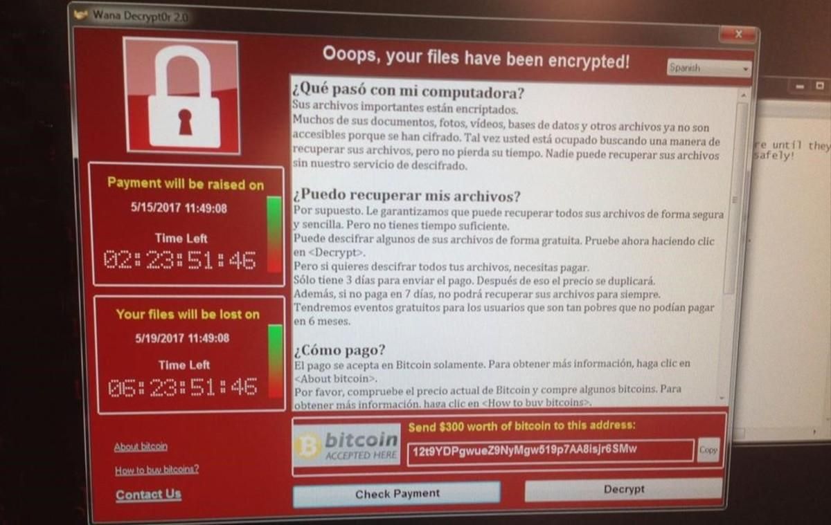 Imagen del ransomware Wannacry. Imagen del ransomware Wannacry.