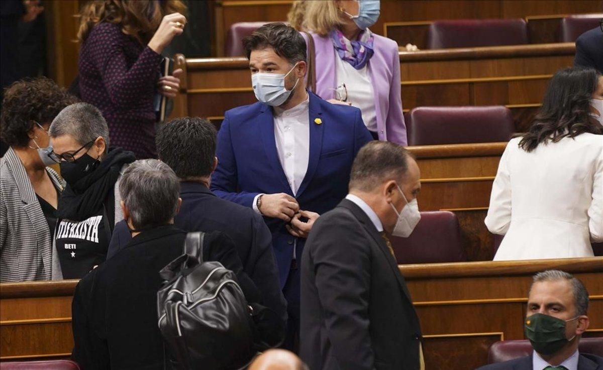 El diputado de ERC, Gabriel Rufián, durante la moción de censura El diputado de ERC, Gabriel Rufián, durante la moción de censura