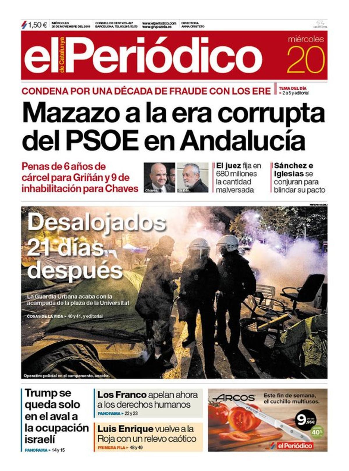 Prensa hoy: Portadas de los periódicos del 20 de noviembre del 2019