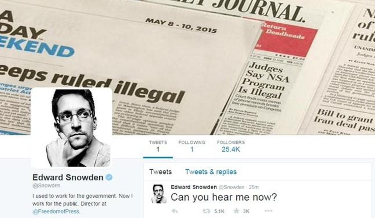 Página de Twitter del exanalista de la NSA Edward Snowden. Página de Twitter del exanalista de la NSA Edward Snowden.