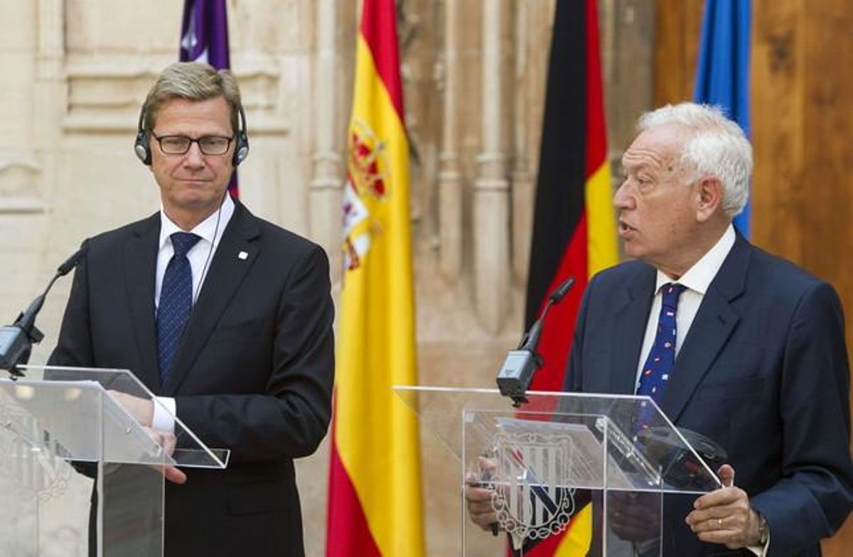 José Manuel García-Margallo, en la rueda de prensa conjunta con su homólogo alemán, Guido Westerwelle, en Palma. José Manuel García-Margallo, en la rueda de prensa conjunta con su homólogo alemán, Guido Westerwelle, en Palma.