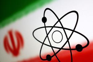 Ilustración que muestra el símbolo del átomo y la bandera de Irán.