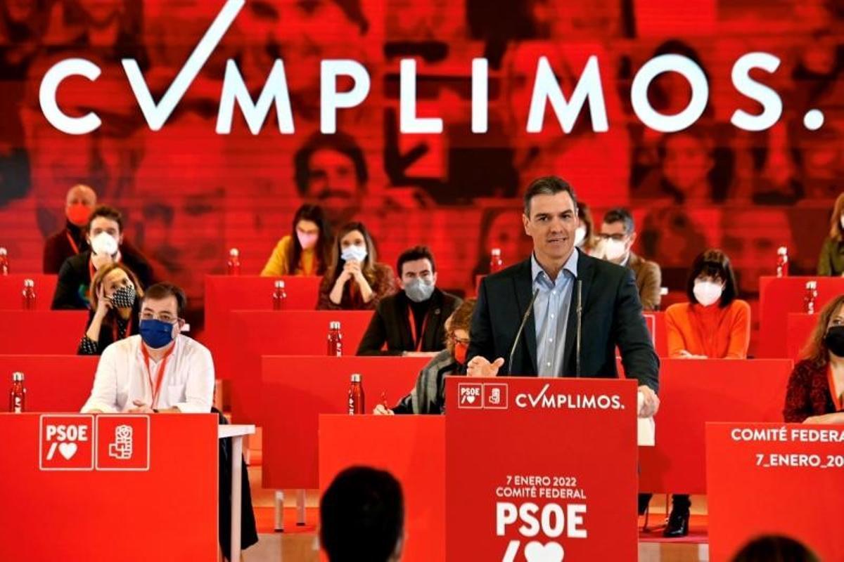 El secretario general y presidente del Gobierno, Pedro Sánchez, durante su última intervención ante el comité federal del PSOE, el pasado 7 de enero de 2022.