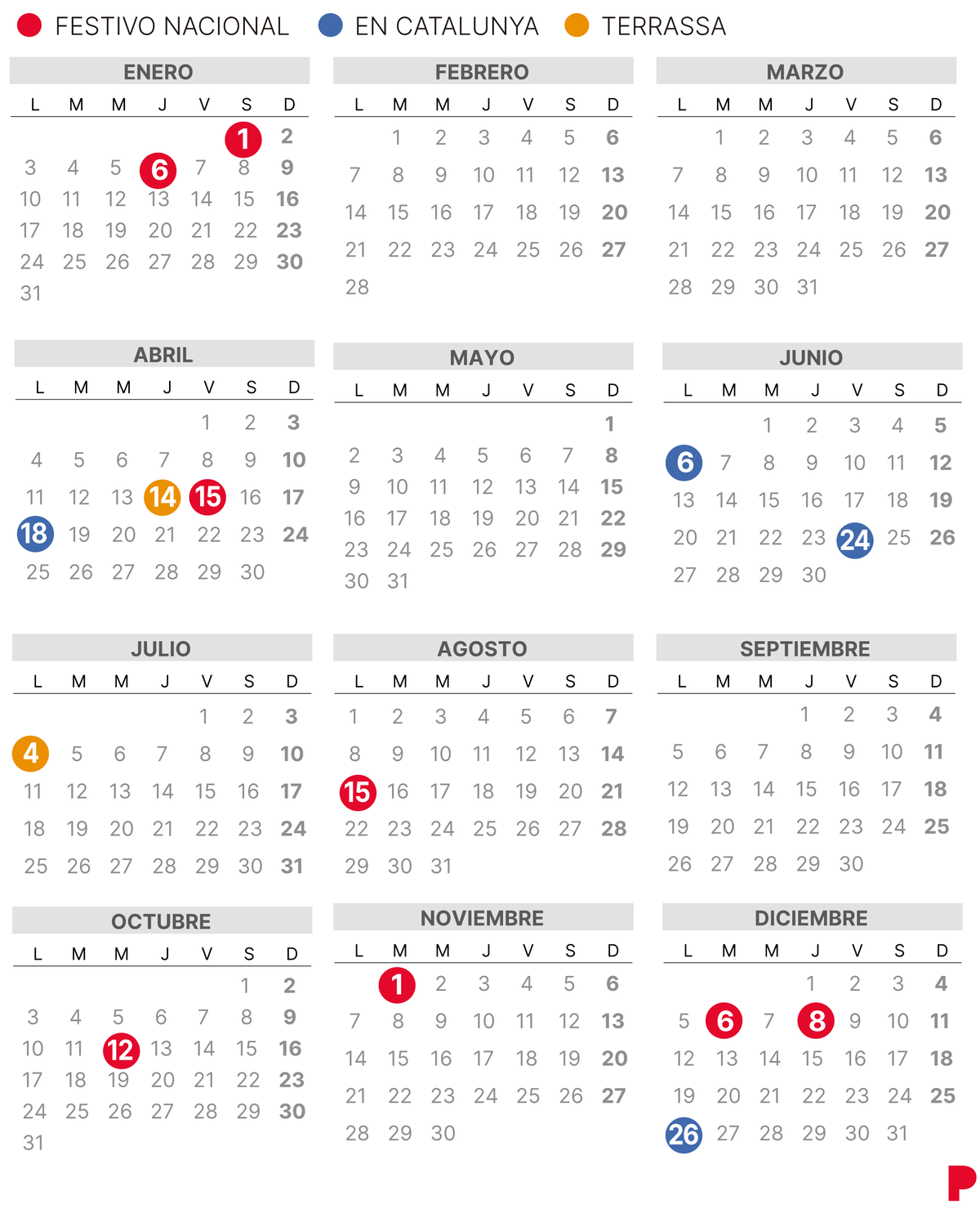 Calendario laboral de Terrassa del 2022