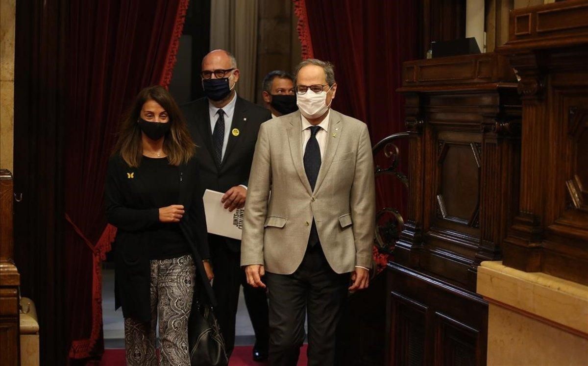 El ’president’ Quim Torra y la ’consellera’ de Presidència, Meritxell Budó, en el Parlament. El ’president’ Quim Torra y la ’consellera’ de Presidència, Meritxell Budó, en el Parlament.