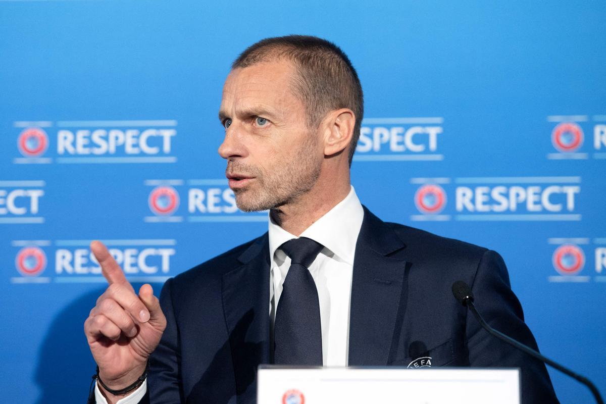 Ceferin, el presidente de la UEFA, en una conferencia de prensa. Ceferin, el presidente de la UEFA, en una conferencia de prensa.