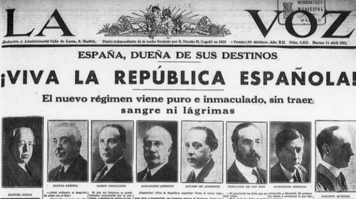 Portada del diario ’La Voz’ del 14 de abril de 1931 que el socialista José Antonio Pérez Tapias ha colgado en Twitter.