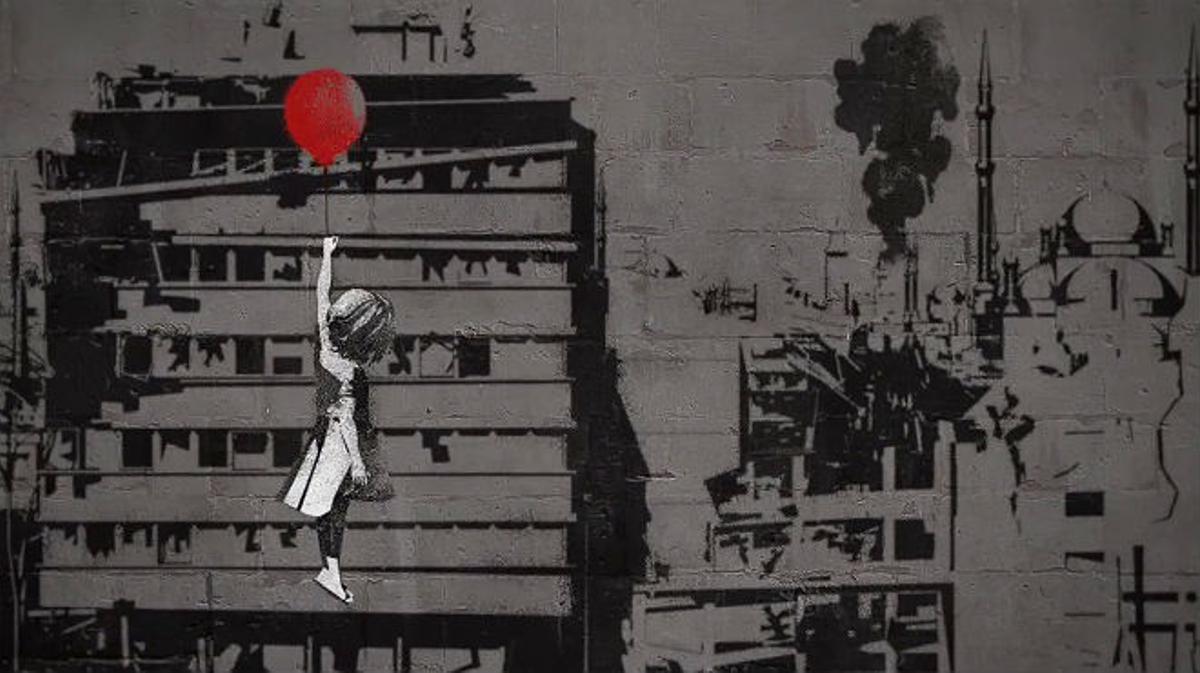 Corto de la nueva versión del famoso mural ’Niña con el globo’, que el artista británico Banksy ha cedido a la agrupación de oenegé #WithSyria