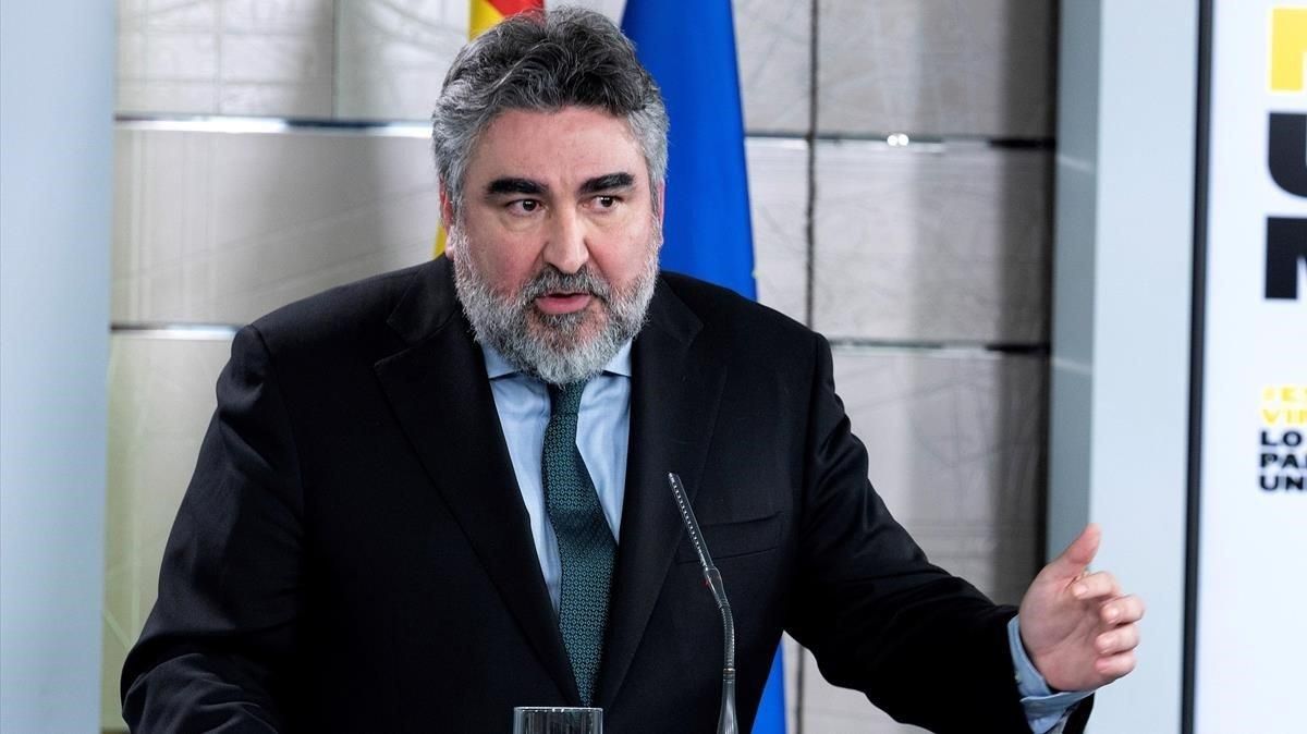 El ministro de Cultura José Manuel Rodríguez Uribes en su comparecencia del martes, 8 de abril. El ministro de Cultura José Manuel Rodríguez Uribes en su comparecencia del martes, 8 de abril.