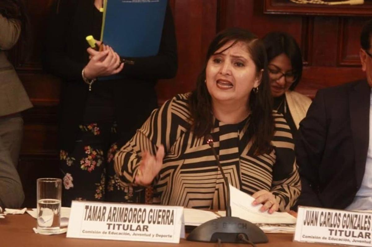 Tamar Arimborgo, congresista convervadora que se opone al enfoque de género en los textos escolares distribuidos por el Ministerio de Educación. Tamar Arimborgo, congresista convervadora que se opone al enfoque de género en los textos escolares distribuidos por el Ministerio de Educación.