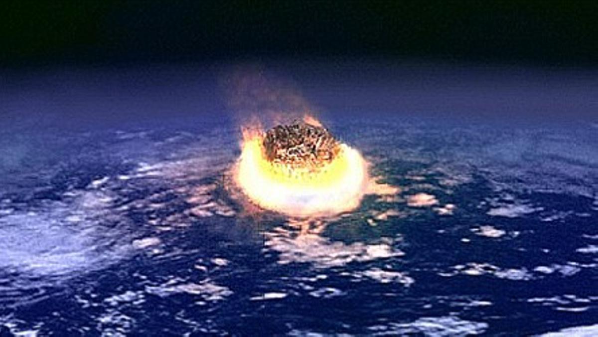 Recreación del impacto de un asteroide contra la Tierra.