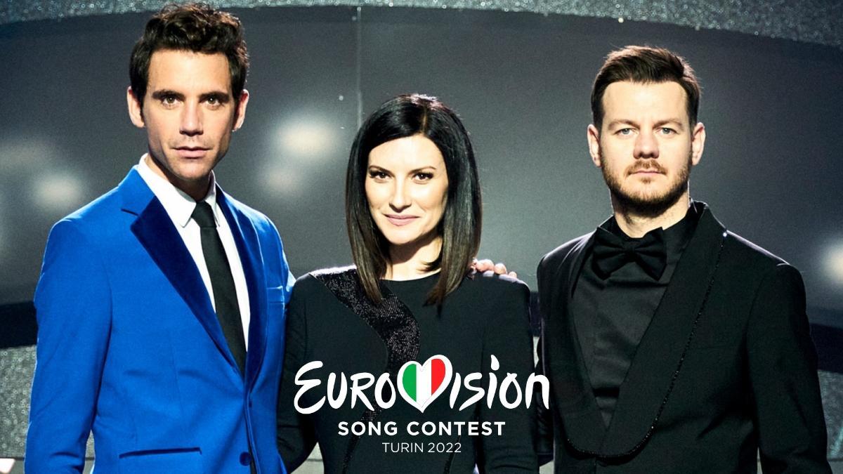 Mika, Laura Pausini y Alessandro Cattelan, presentadores de Eurovisión 2022.
