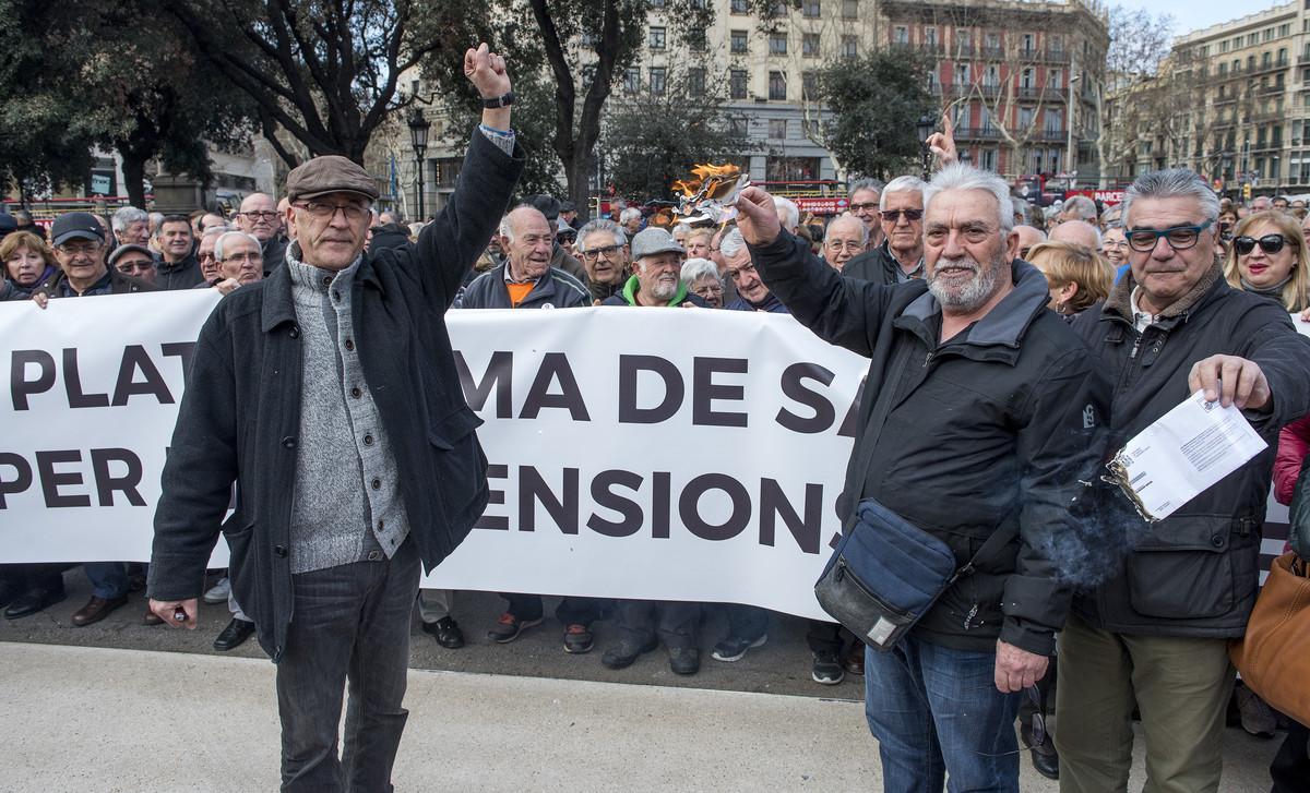 Manifestación de jubilados en Barcelona, el pasado mes de febrero. 
