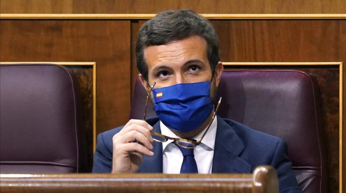 El líder del PP, Pablo Casado, este miércoles en el Congreso. El líder del PP, Pablo Casado, este miércoles en el Congreso.