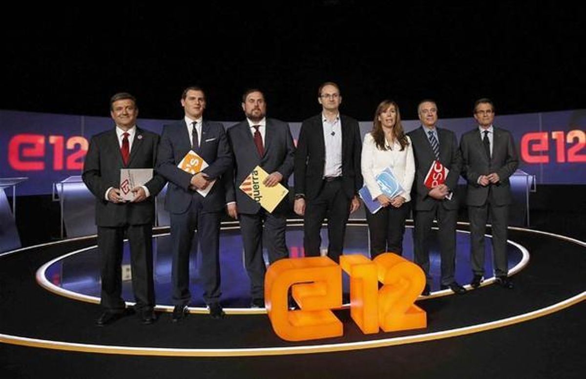 Los participantes en el debate electoral, en el plató de TV-3. Los participantes en el debate electoral, en el plató de TV-3.