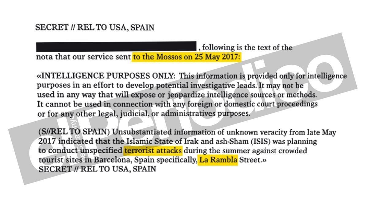 Carta del espionaje estadounidense a los Mossos. Carta del espionaje estadounidense a los Mossos.