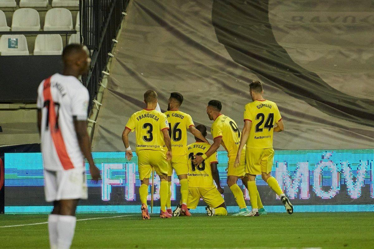 Los jugadores del Girona celebran el segundo tanto marcado en Vallecas. Los jugadores del Girona celebran el segundo tanto marcado en Vallecas.