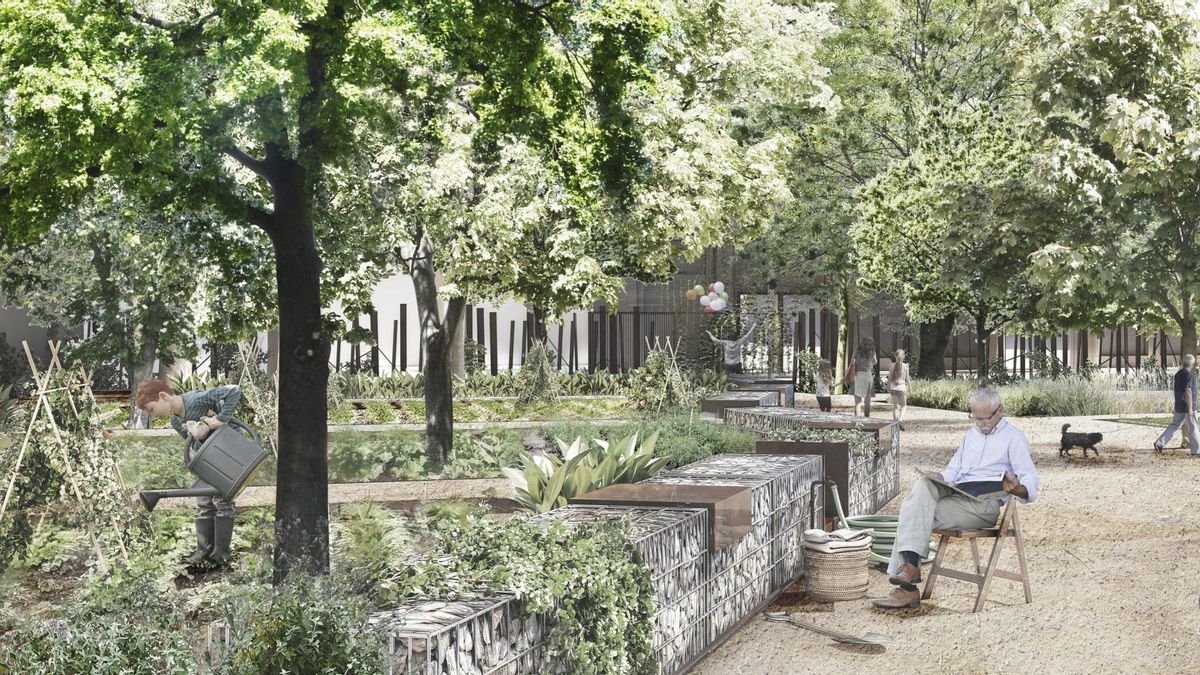 Representación artística de como quedará la zona ajardinada de Can Batlló Representación artística de como quedará la zona ajardinada de Can Batlló
