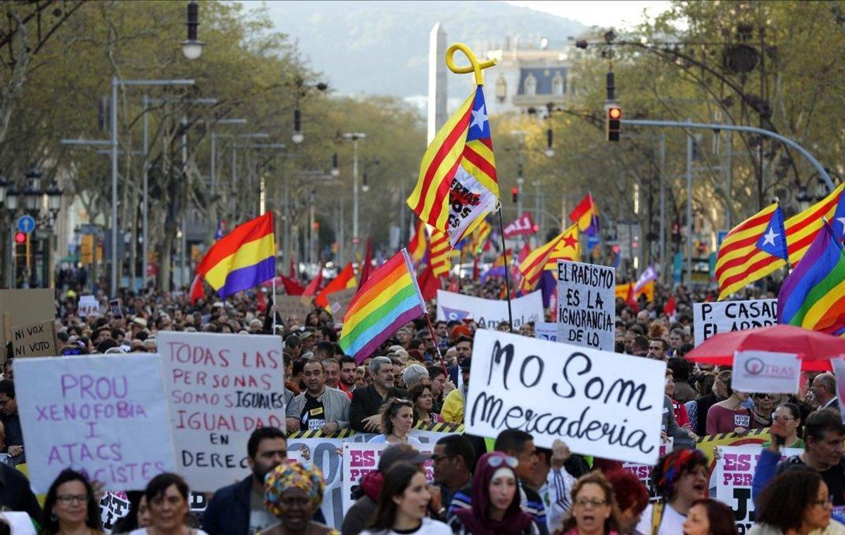Manifestación contra Vox el pasado sábado 23 de marzo en Barcelona.