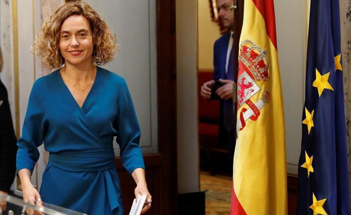 Meritxell Batet, durante la rueda de prensa en el Congreso. Meritxell Batet, durante la rueda de prensa en el Congreso.