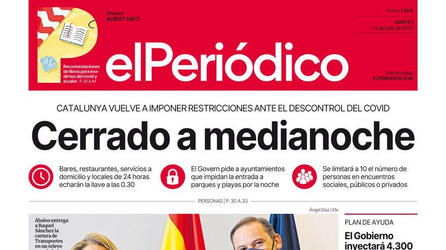 La portada d'EL PERIÓDICO del 13 de juliol del 2021 - Vimarsana News