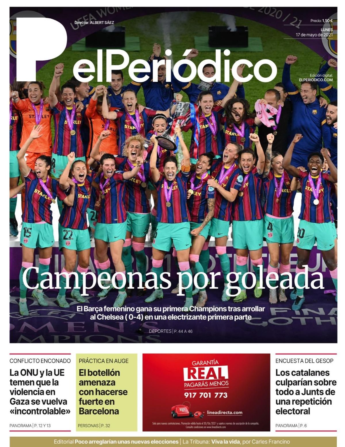 La portada de EL PERIÓDICO del 17 de mayo de 2021. La portada de EL PERIÓDICO del 17 de mayo de 2021.