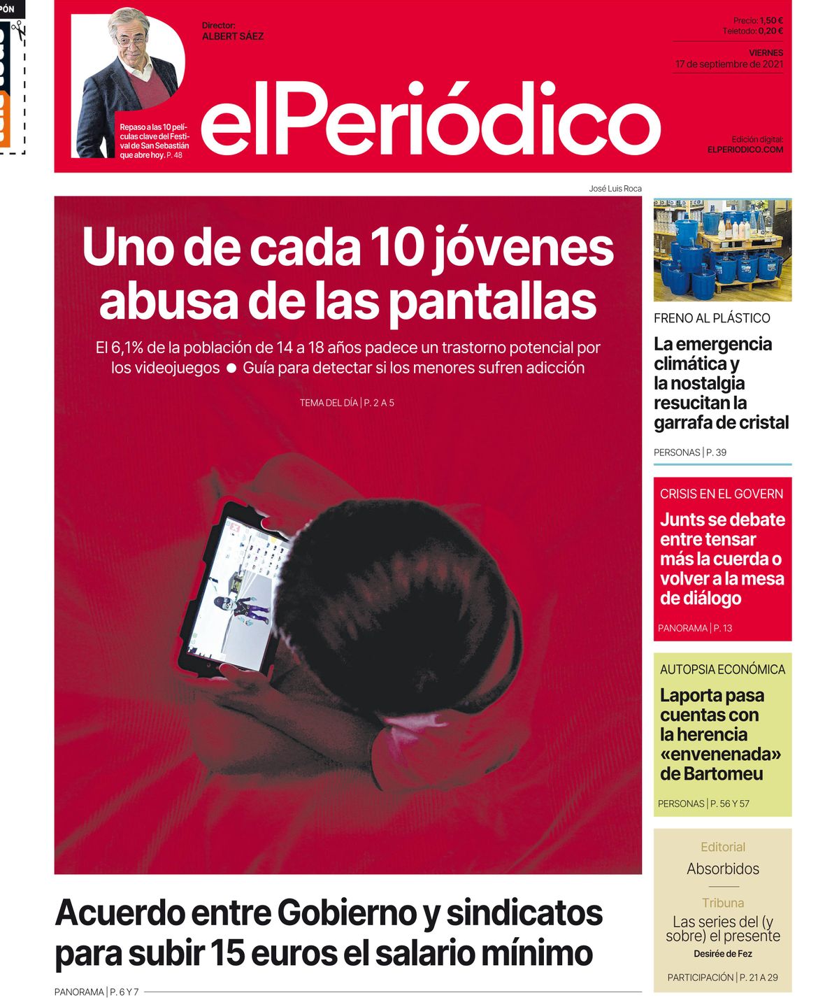 La portada de EL PERIÓDICO del 16 de septiembre del 2021 La portada de EL PERIÓDICO del 16 de septiembre del 2021