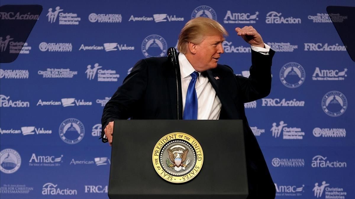 Trump, en un encuentro del Consejo de Investigación Familiar, en Washington, este viernes. Trump, en un encuentro del Consejo de Investigación Familiar, en Washington, este viernes.