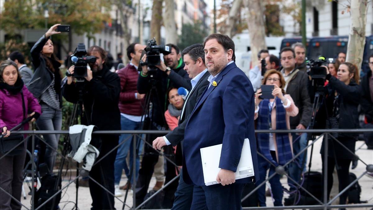 El exvicepresidente de la Generalitat Oriol Junqueras, a su llegada a la Audiencia Nacional.