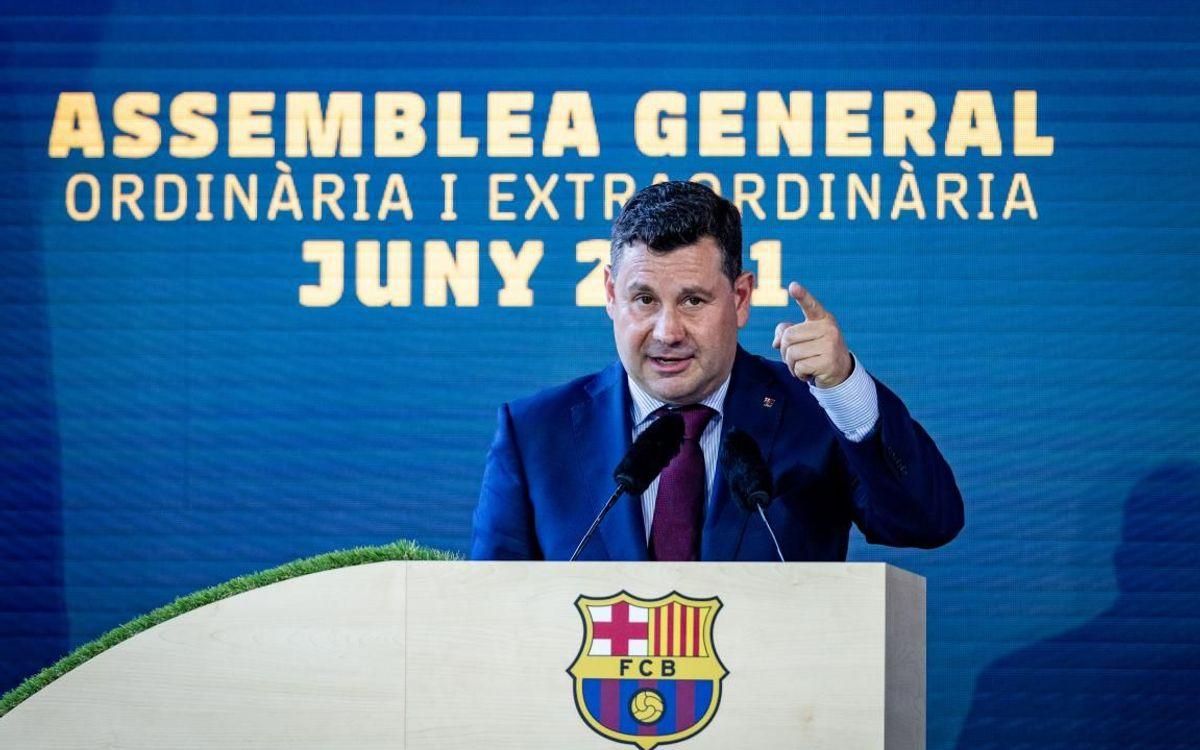 Eduard Romeu, el vicepresidente económico del Barça, en la asamblea de compromisarios en el Camp Nou. Eduard Romeu, el vicepresidente económico del Barça, en la asamblea de compromisarios en el Camp Nou.