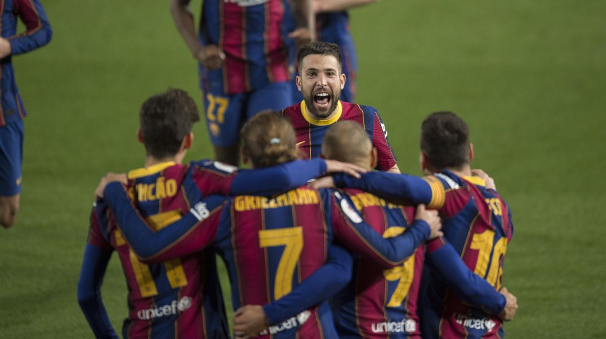 Los jugadores del Barça celebran el gol decisivo de Braithwaite. Los jugadores del Barça celebran el gol decisivo de Braithwaite.