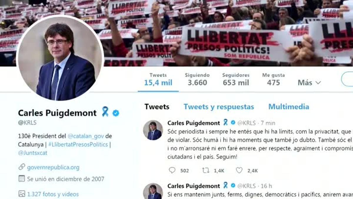 Carles Puigdemont, se ha referido desde Twitter a sus mensajes a Antoni Comín difundidos por Telecinco.