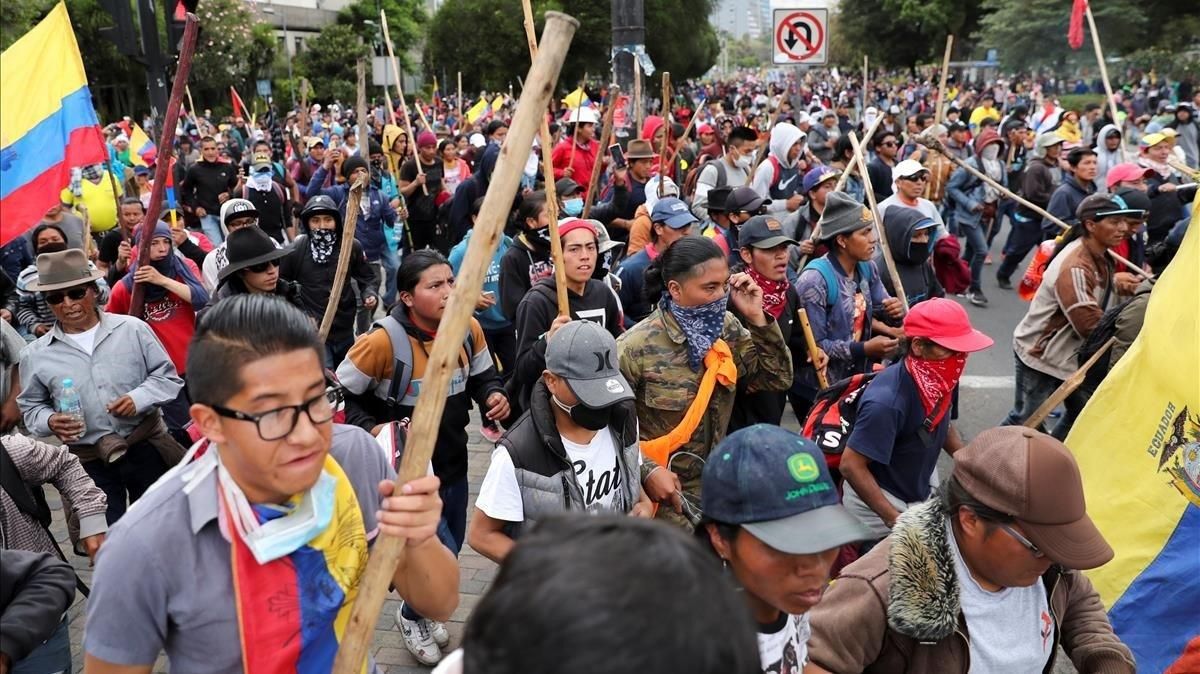 Manifestación contra el presidente de Ecuador, Lenín Moreno, este martes en Quito. Manifestación contra el presidente de Ecuador, Lenín Moreno, este martes en Quito.