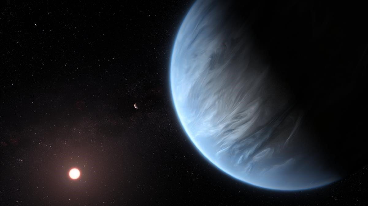 El planeta K2-18b, su estrella anfitriona y un planeta acompanante.