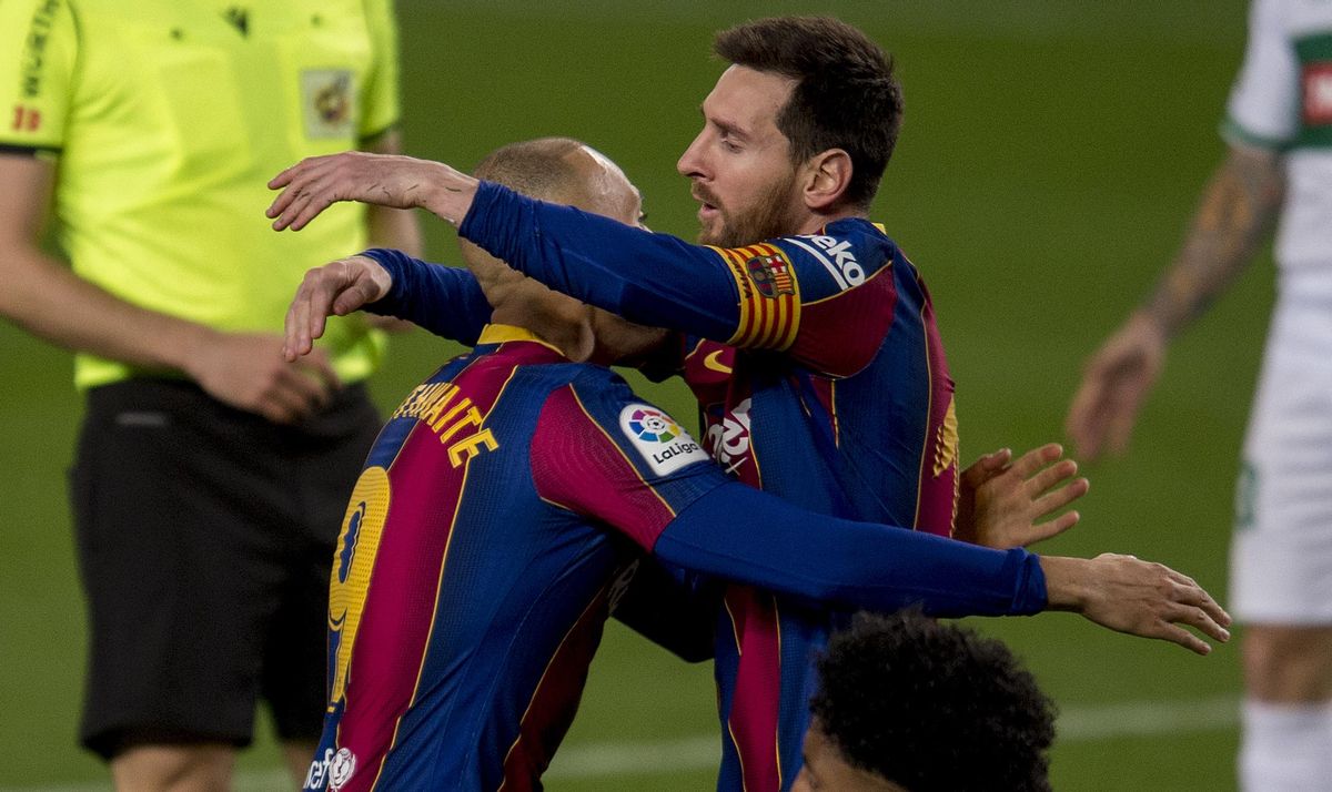 Messi celebra su primer gol. Messi celebra su primer gol.