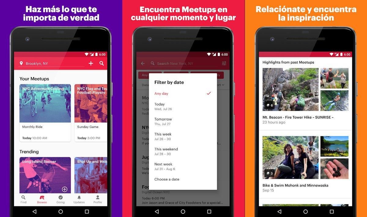 La aplicación Meetup. La aplicación Meetup.