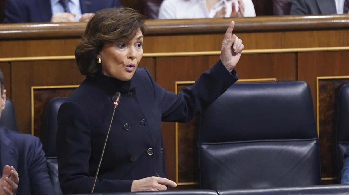Carmen Calvo, el pasado 26 de febrero en el Congreso de los Diputados. 