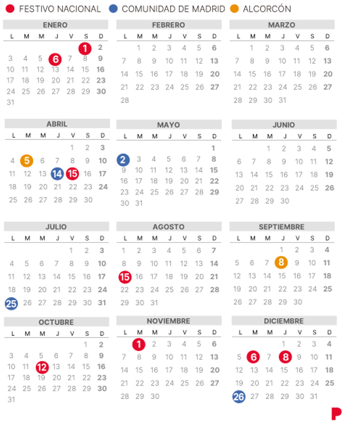 Calendario laboral de Alcorcón 2022.