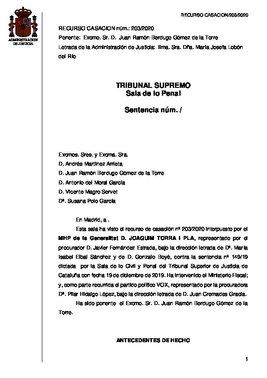 Sentencia del Tribunal Supremo de confirmación de la inhabilitación de Quim Torra como ’president’ de la Generalitat.
