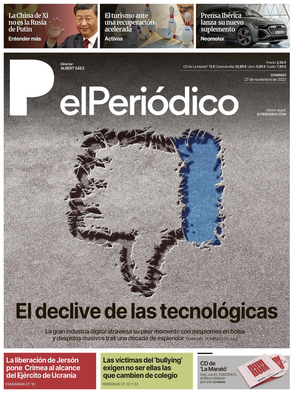 La portada d’EL PERIÓDICO del 27 de novembre del 2022