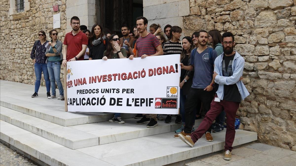 Protesta de investigadores de la Universitat de Girona. Protesta de investigadores de la Universitat de Girona.