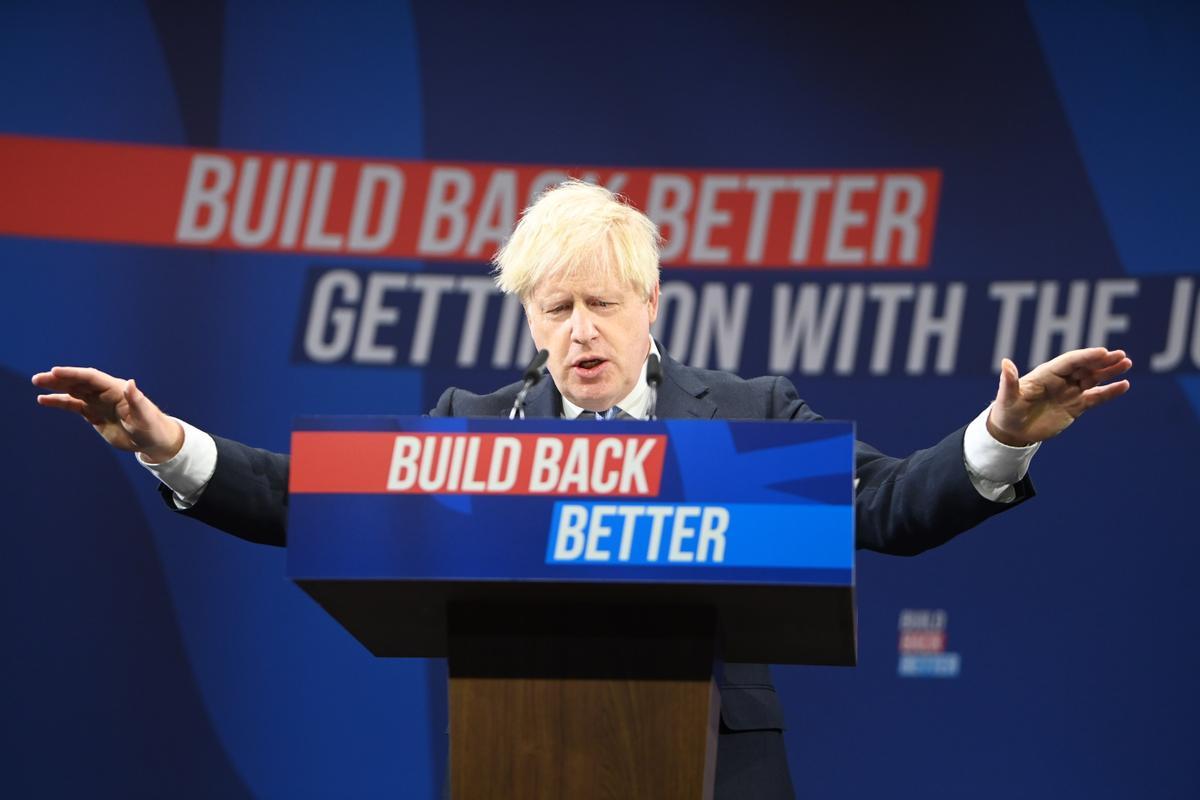 El primer ministro británico, Boris Johnson, durante su discurso en el congreso del Partido Conservador, este miércoles en Manchester.