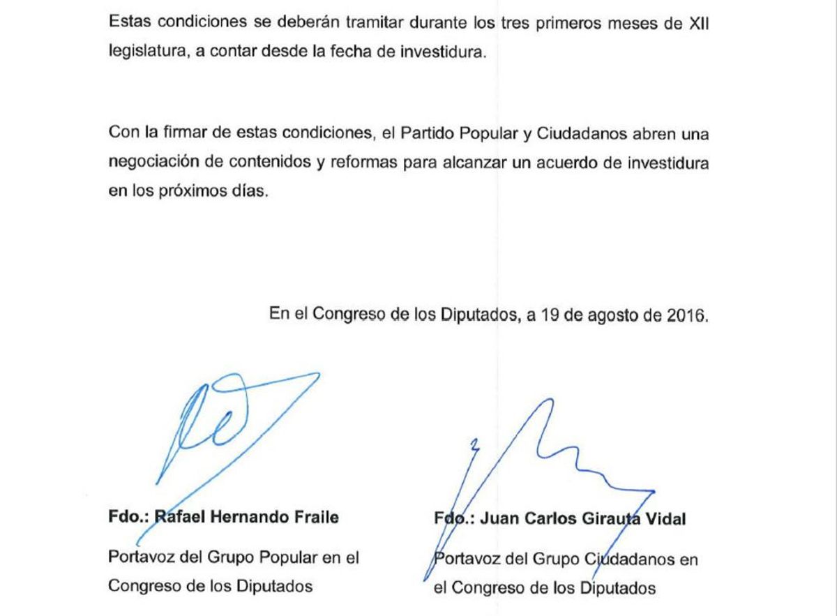 El pacto anticorrupción solo entrará en vigor si Rajoy es investido presidente El pacto anticorrupción solo entrará en vigor si Rajoy es investido presidente
