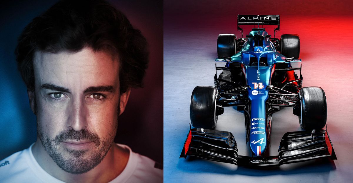 Fernando Alonso, junto a su coche para 2021. Fernando Alonso, junto a su coche para 2021.