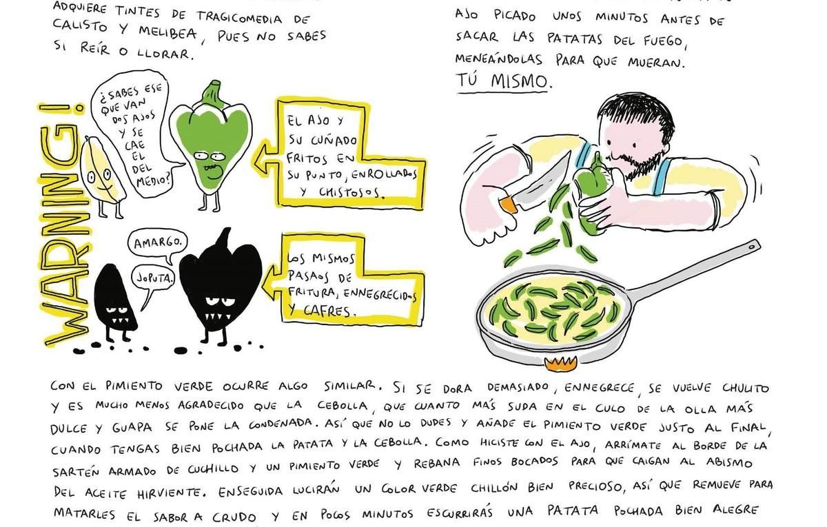 Una de las páginas del libro ’La tortilla de patatas’, del chef David de Jorge y el ilustrador Javier Royo. Una de las páginas del libro ’La tortilla de patatas’, del chef David de Jorge y el ilustrador Javier Royo.