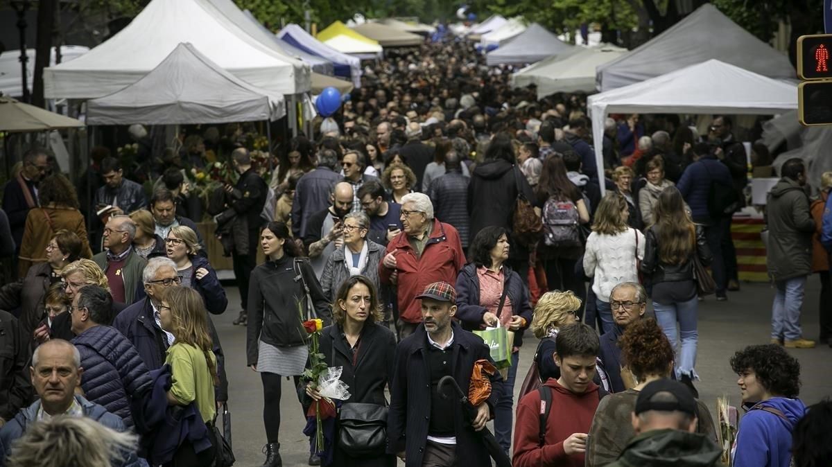 Rambla Catalunya, en el Sant Jordi del 2019. Rambla Catalunya, en el Sant Jordi del 2019.