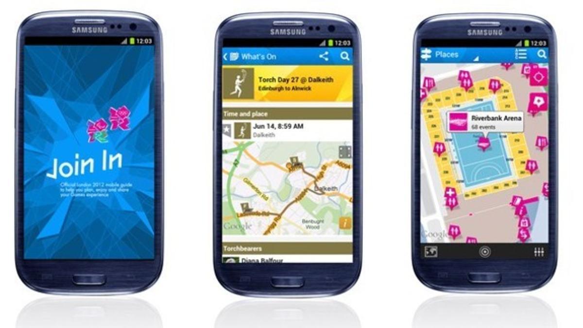 Tres ’smartphones’ con las nuevas aplicaciones sobre los Juegos Olímpicos. LONDRES 2012 Tres ’smartphones’ con las nuevas aplicaciones sobre los Juegos Olímpicos. LONDRES 2012